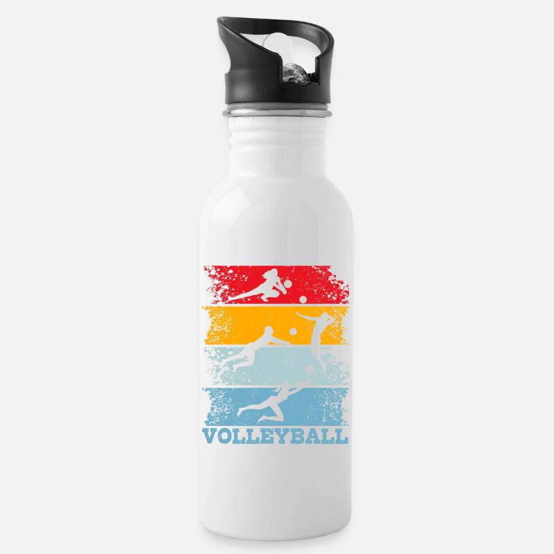 Volleyball - Trinkflasche mit integriertem Trinkhalm - Weiß