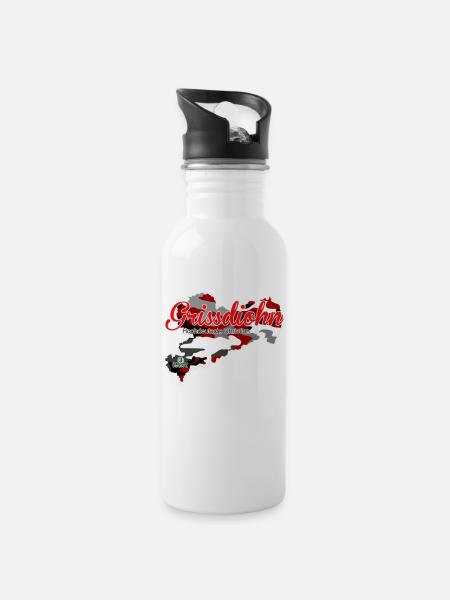 Grissdiohn - Christian - Säggsch - Trinkflasche mit integriertem Trinkhalm - Weiß