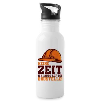 Geschenke-Idee zum Richtfest für Bauherr Baustelle - Trinkflasche mit integriertem Trinkhalm - Weiß - Rechts