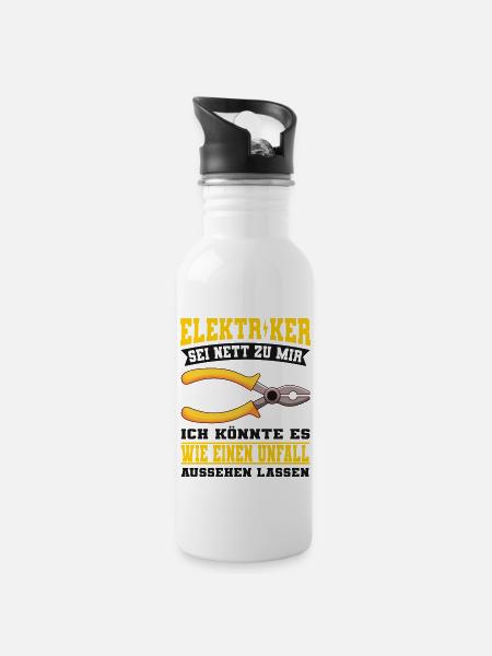 Elektriker - Trinkflasche mit integriertem Trinkhalm - Weiß