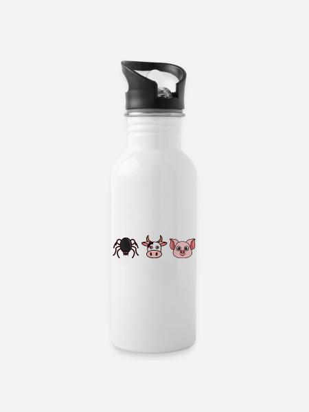 Die Spinnen die Bullen die Schweine lustig - Trinkflasche mit integriertem Trinkhalm - Weiß
