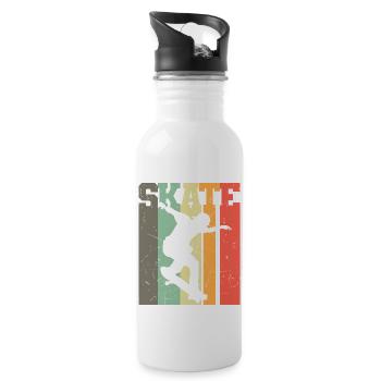 Retro Skateboard fahren - Skateboarder Geschenk - Trinkflasche mit integriertem Trinkhalm - Weiß - Rechts
