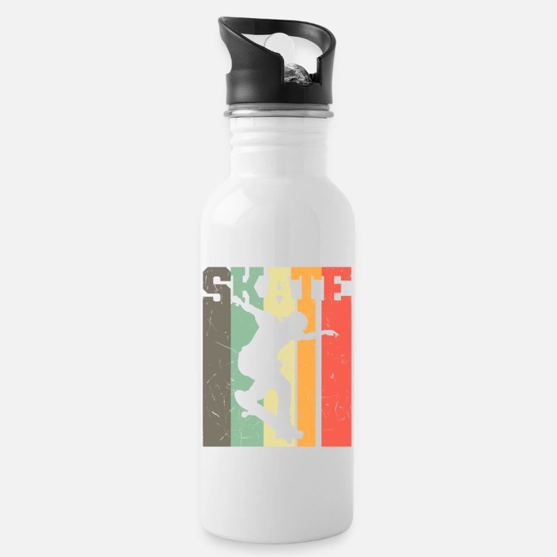 Retro Skateboard fahren - Skateboarder Geschenk - Trinkflasche mit integriertem Trinkhalm - Weiß