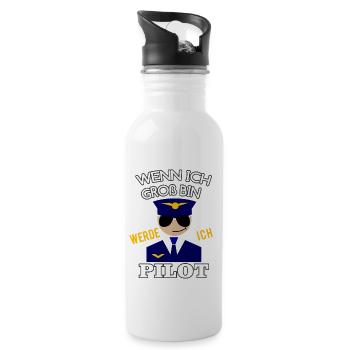 Pilot Spruch Kinder Jungen Geschenk - Trinkflasche mit integriertem Trinkhalm - Weiß - Rechts