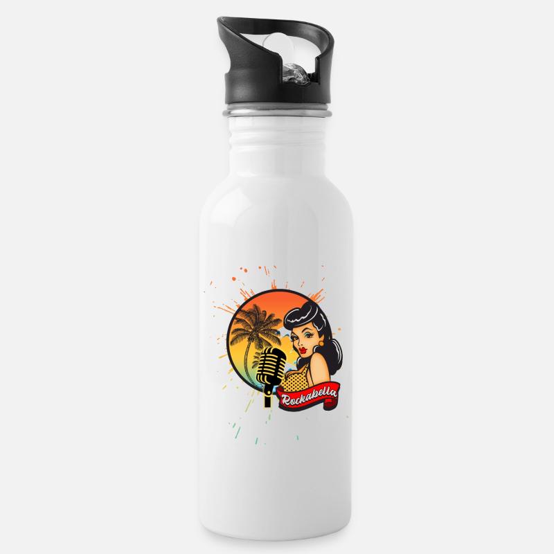 Rockabilly and Rockabella - Trinkflasche mit integriertem Trinkhalm - Weiß