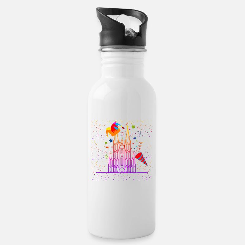 Köln Karneval - Trinkflasche mit integriertem Trinkhalm - Weiß