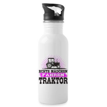 Echte Mädchen fahren Traktor - Trinkflasche mit integriertem Trinkhalm - Weiß - Rechts