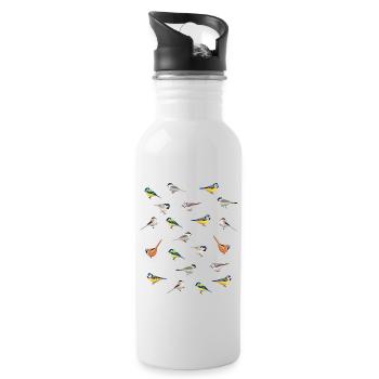 Illustrated Tit Birds | Cadeau d'observation des oiseaux - Gourde avec paille intégrée - blanc - Droite
