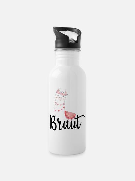 Die Braut Bride to be Alpaka Lama JGA Geschenk - Trinkflasche mit integriertem Trinkhalm - Weiß