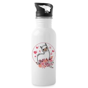 Lama Alpaka Blumen Geschenk Damen Herren Kinder - Trinkflasche mit integriertem Trinkhalm - Weiß - Rechts