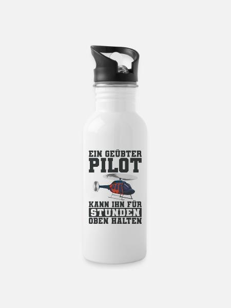 Helikopter - Trinkflasche mit integriertem Trinkhalm - Weiß