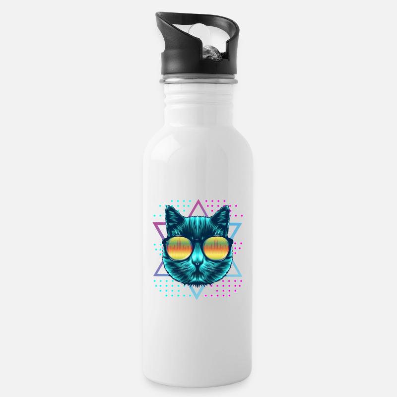 Rave Techno Disco EDM and Hardstyle Cat cat - Water bottle with straw - white