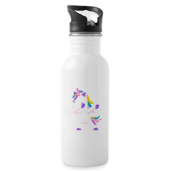 Einhorn tanzen dabbing Geschenk - Trinkflasche mit integriertem Trinkhalm - Weiß - Rechts