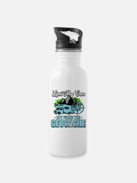Geocaching - Trinkflasche mit integriertem Trinkhalm - Weiß
