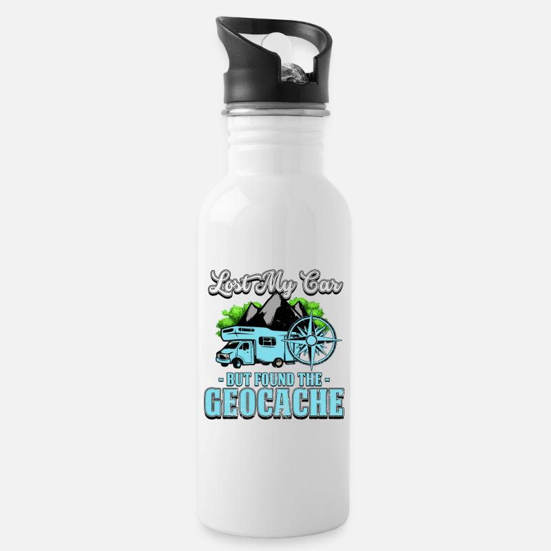 Geocaching - Water bottle with straw - white