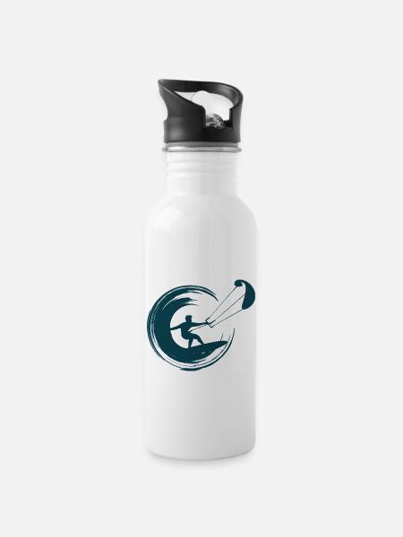Kitesurfer - Trinkflasche mit integriertem Trinkhalm - Weiß