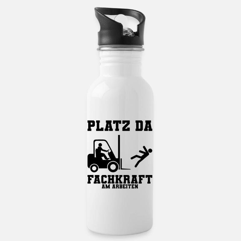 Gabelstapler - Trinkflasche mit integriertem Trinkhalm - Weiß