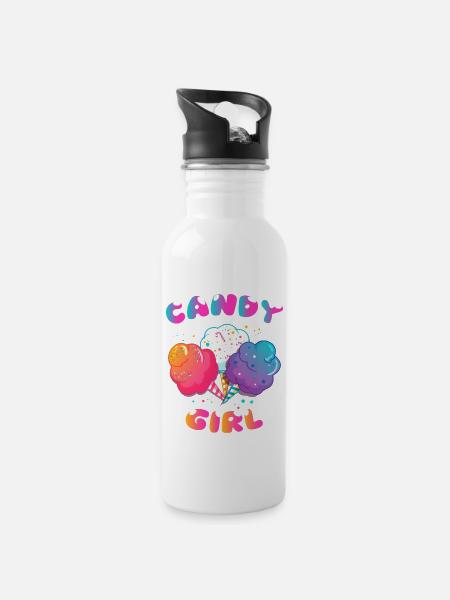 Candy Girl Zuckerwatte Mädchen Eiscreme Geschenk - Trinkflasche mit integriertem Trinkhalm - Weiß