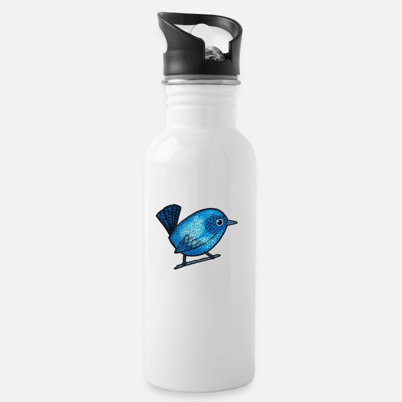 Joli petit oiseau bleu - Gourde avec paille intégrée - blanc