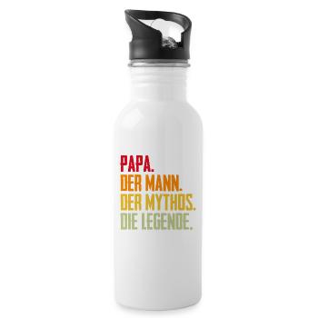 Papa Mann Mythos Legende - Trinkflasche mit integriertem Trinkhalm - Weiß - Rechts