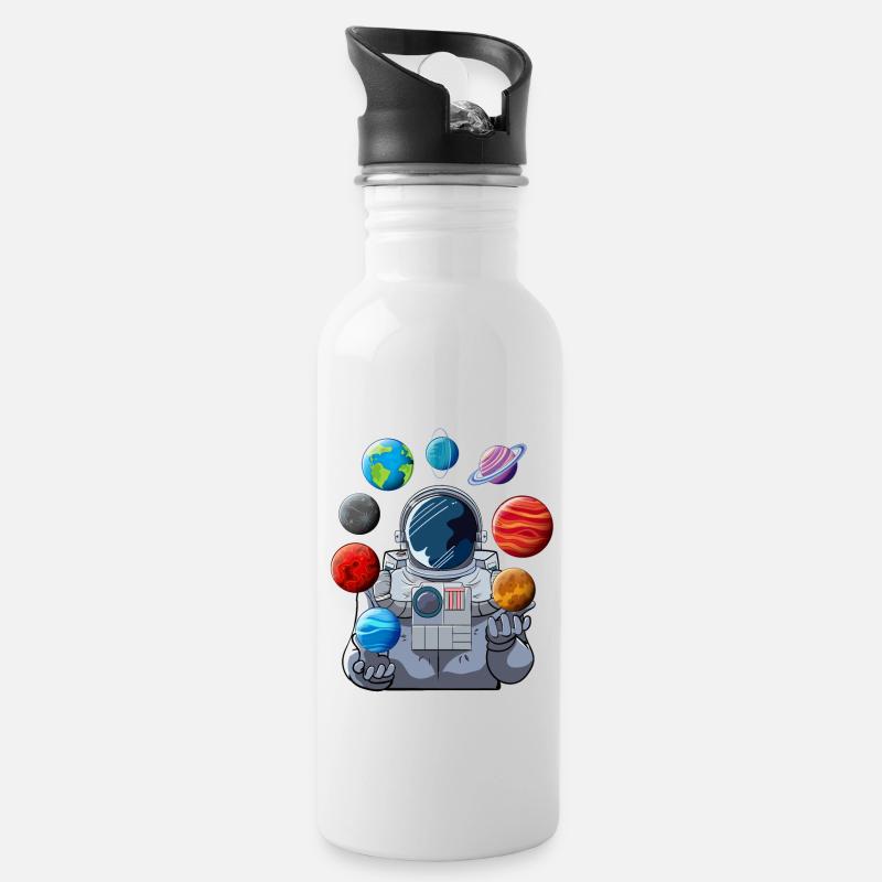 Astronaut Planet Jongleur - Trinkflasche mit integriertem Trinkhalm - Weiß
