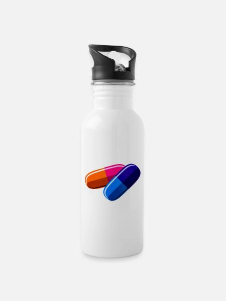 Tabletten - Trinkflasche mit integriertem Trinkhalm - Weiß