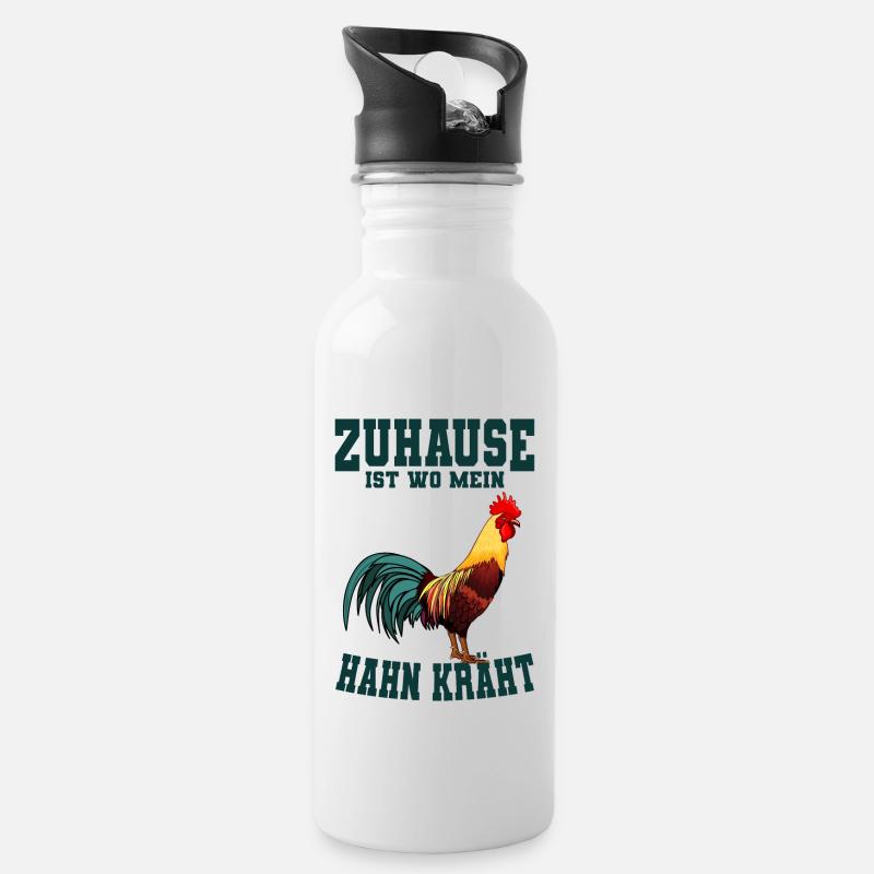 Hahn - Trinkflasche mit integriertem Trinkhalm - Weiß