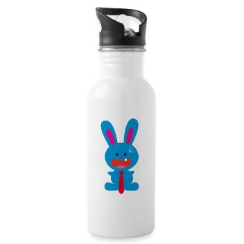 Un lapin de bureau bleu dent avec une cravate paniquée - Gourde avec paille intégrée - blanc - Droite
