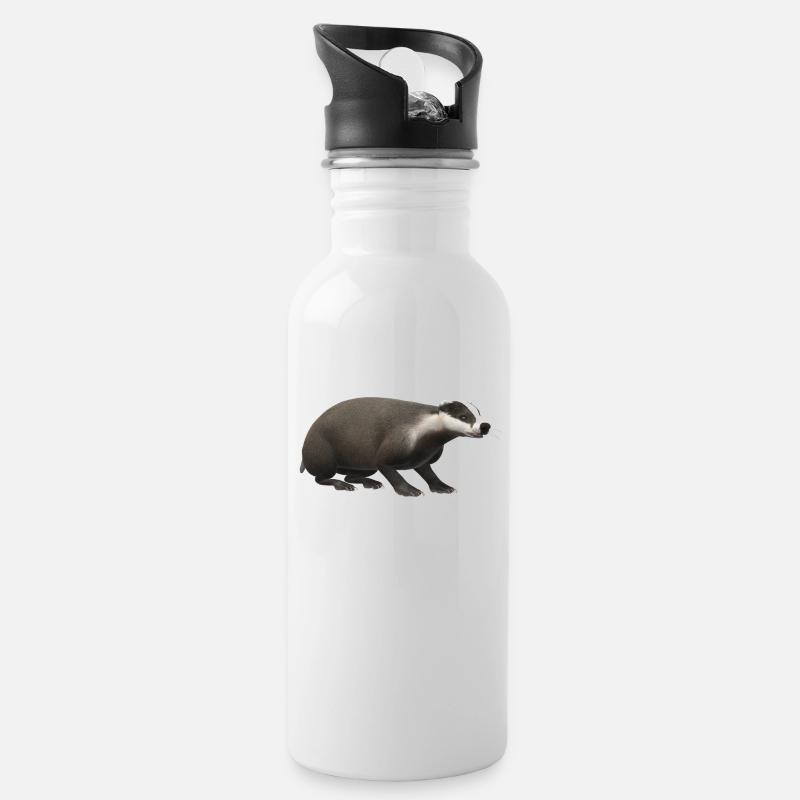 3D badger - Water bottle with straw - white