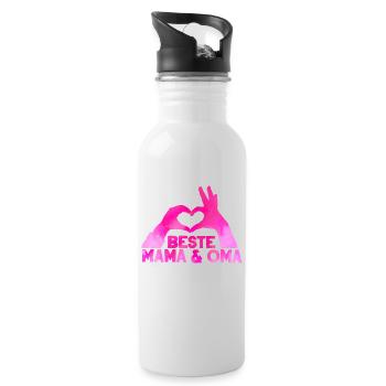 Beste Mama und Oma - Trinkflasche mit integriertem Trinkhalm - Weiß - Rechts