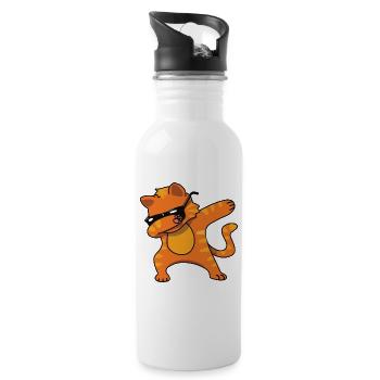 Die tupfende Katze - Trinkflasche mit integriertem Trinkhalm - Weiß - Rechts