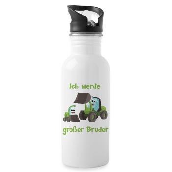 Ich werde großer Bruder Radlader Bagger Baustelle - Trinkflasche mit integriertem Trinkhalm - Weiß - Rechts