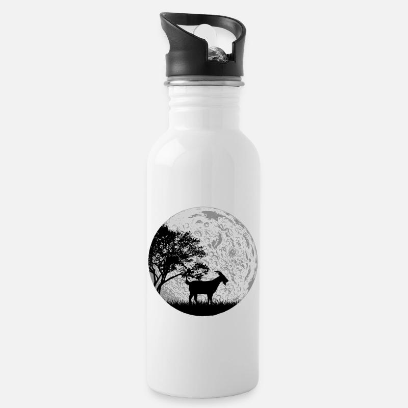 Ziege - Trinkflasche mit integriertem Trinkhalm - Weiß