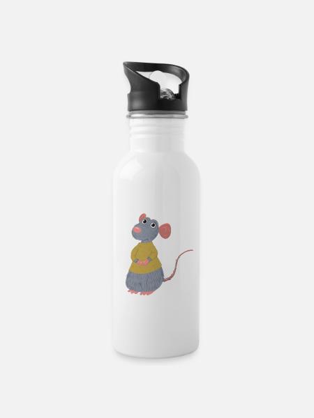 Ratte Nager Nagetier Maus Ungeziefer Schädling - Trinkflasche mit integriertem Trinkhalm - Weiß