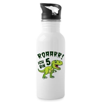 5. Geburtstag Dinosaurier - Trinkflasche mit integriertem Trinkhalm - Weiß - Rechts