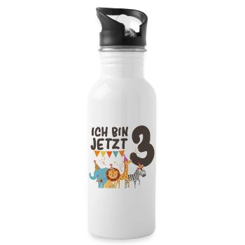 3. Geburtstag Zoo - Trinkflasche mit integriertem Trinkhalm - Weiß - Rechts