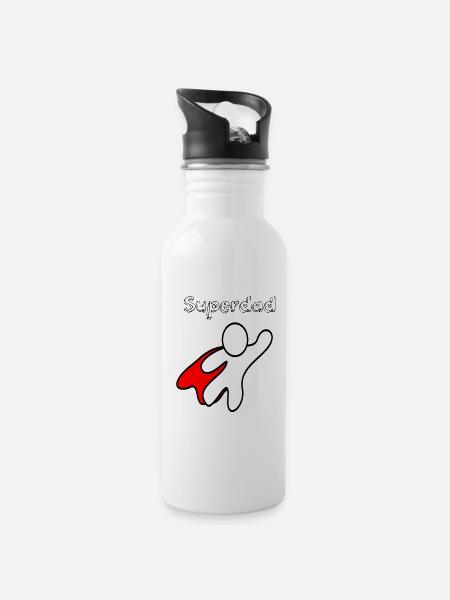 Superdad - Trinkflasche mit integriertem Trinkhalm - Weiß