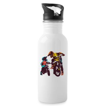 Wie der Vater so der Sohn Motocross Papa Motorrad - Trinkflasche mit integriertem Trinkhalm - Weiß - Rechts