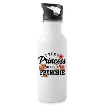Französische Bulldogge - Trinkflasche mit integriertem Trinkhalm - Weiß - Rechts