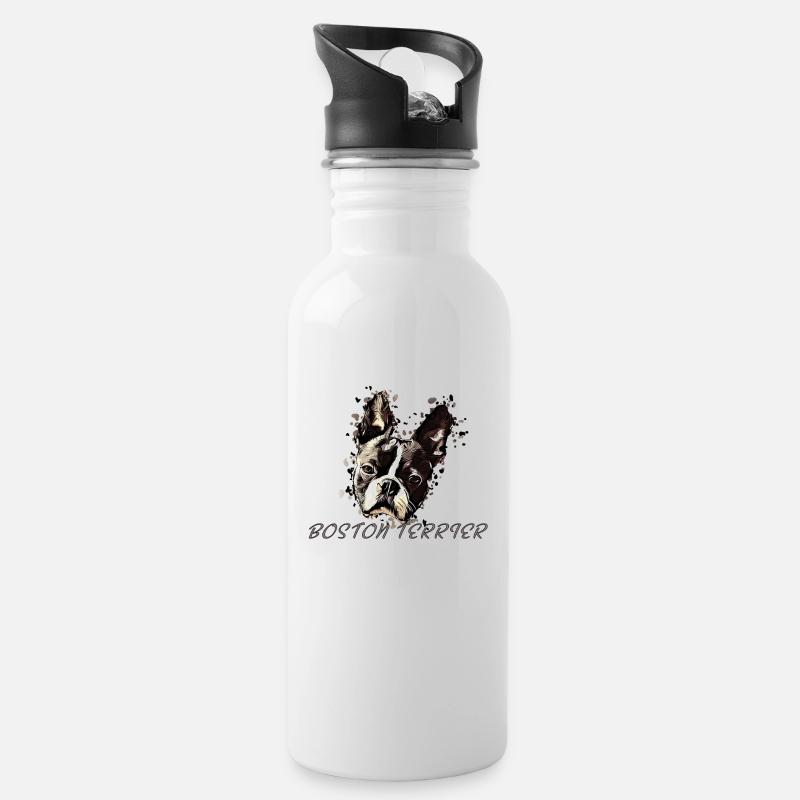 Boston Terrier Comic - Trinkflasche mit integriertem Trinkhalm - Weiß