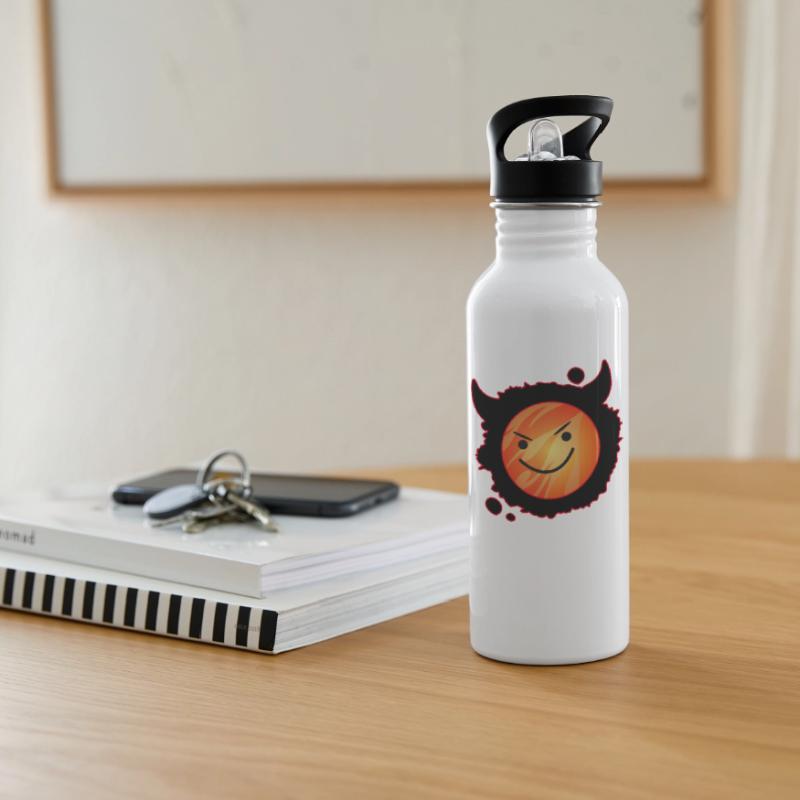 cute devil in flames and glowing face Water bottle with straw