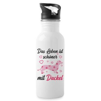 Dackel - Trinkflasche mit integriertem Trinkhalm - Weiß - Rechts