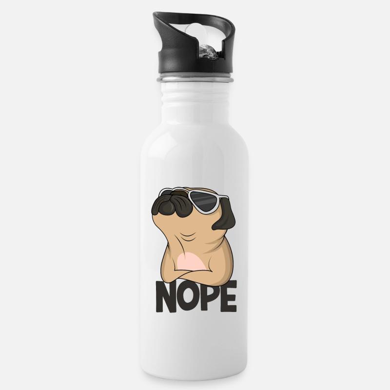 Mops - Trinkflasche mit integriertem Trinkhalm - Weiß