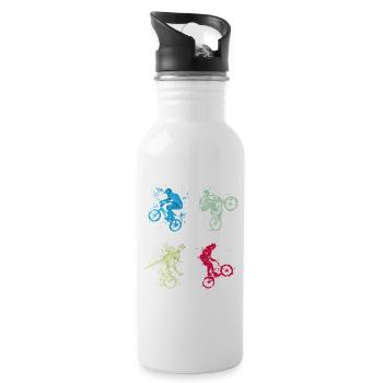 BMX / Bmx / bmx / Geschenkidee / Geburtstag - Trinkflasche mit integriertem Trinkhalm - Weiß - Rechts