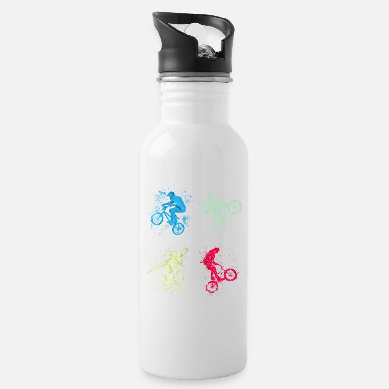 BMX / Bmx / bmx / Geschenkidee / Geburtstag - Trinkflasche mit integriertem Trinkhalm - Weiß