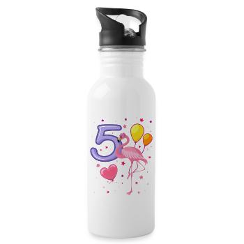 5e anniversaire fille flamant j'ai 5 ans - Gourde avec paille intégrée - blanc - Droite