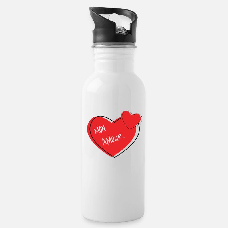 Mon amour - Trinkflasche mit integriertem Trinkhalm - Weiß