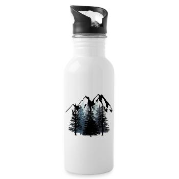Forest Mountains Nature Wilderness black white Scouts - Water bottle with straw - white - Right