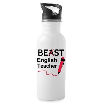 Funny Beast Bester Englischlehrer - Trinkflasche mit integriertem Trinkhalm - Weiß - Rechts