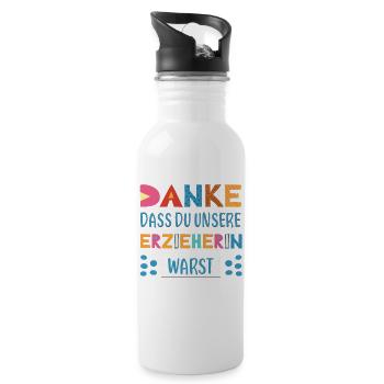 Danke dasss Sie unsere Erzieherin warst Abschied - Trinkflasche mit integriertem Trinkhalm - Weiß - Rechts